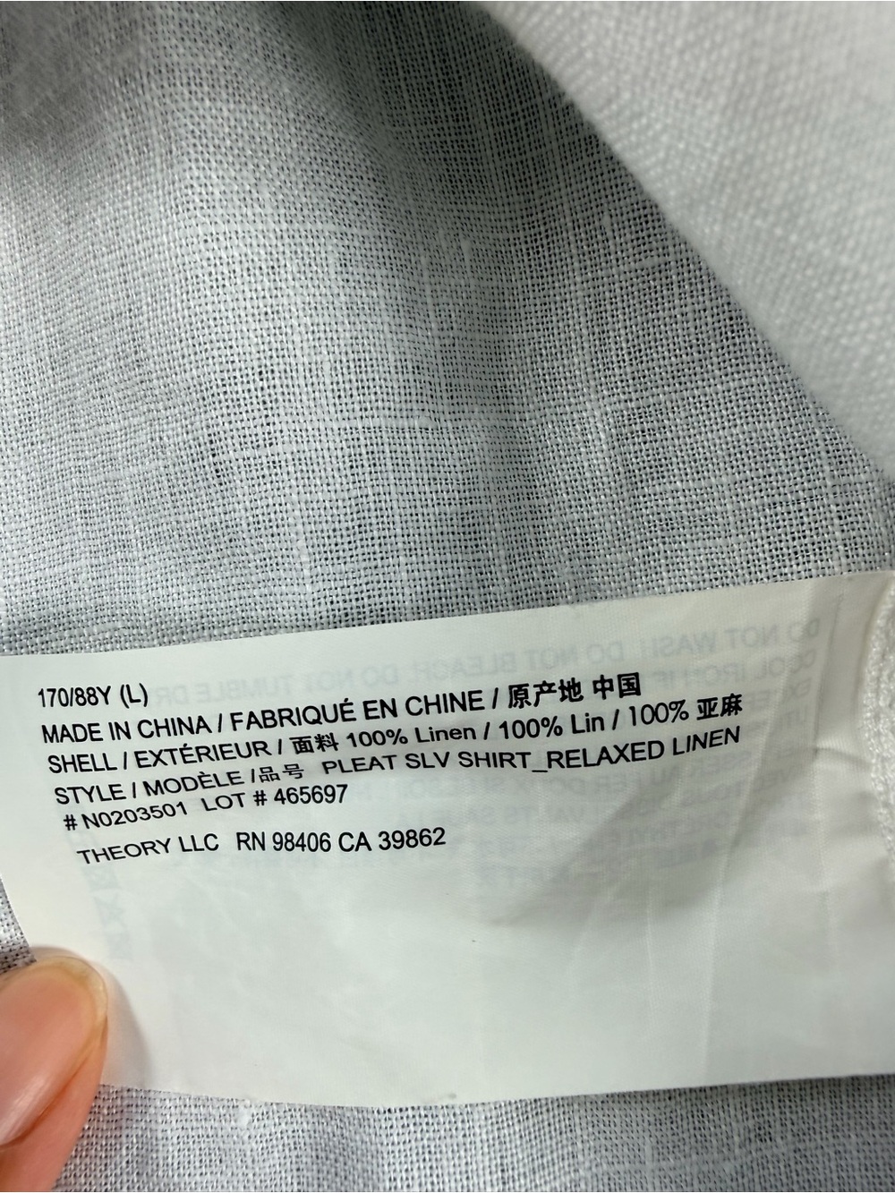 Theory Cropped White Button-Down Shirt in Relaxed Linen Size Large - Picture 11 of 11